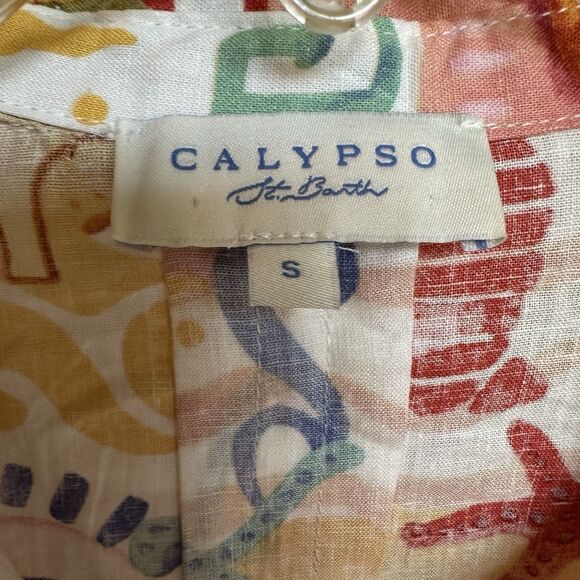 CALYPSO ST BARTH Small Linen Sardina Beach Italian Shirt Button Down  Cover Up - Picture 2 of 10